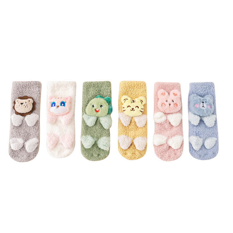 Baby Cartoon Design Coral Fleece Thickened Floor Socks